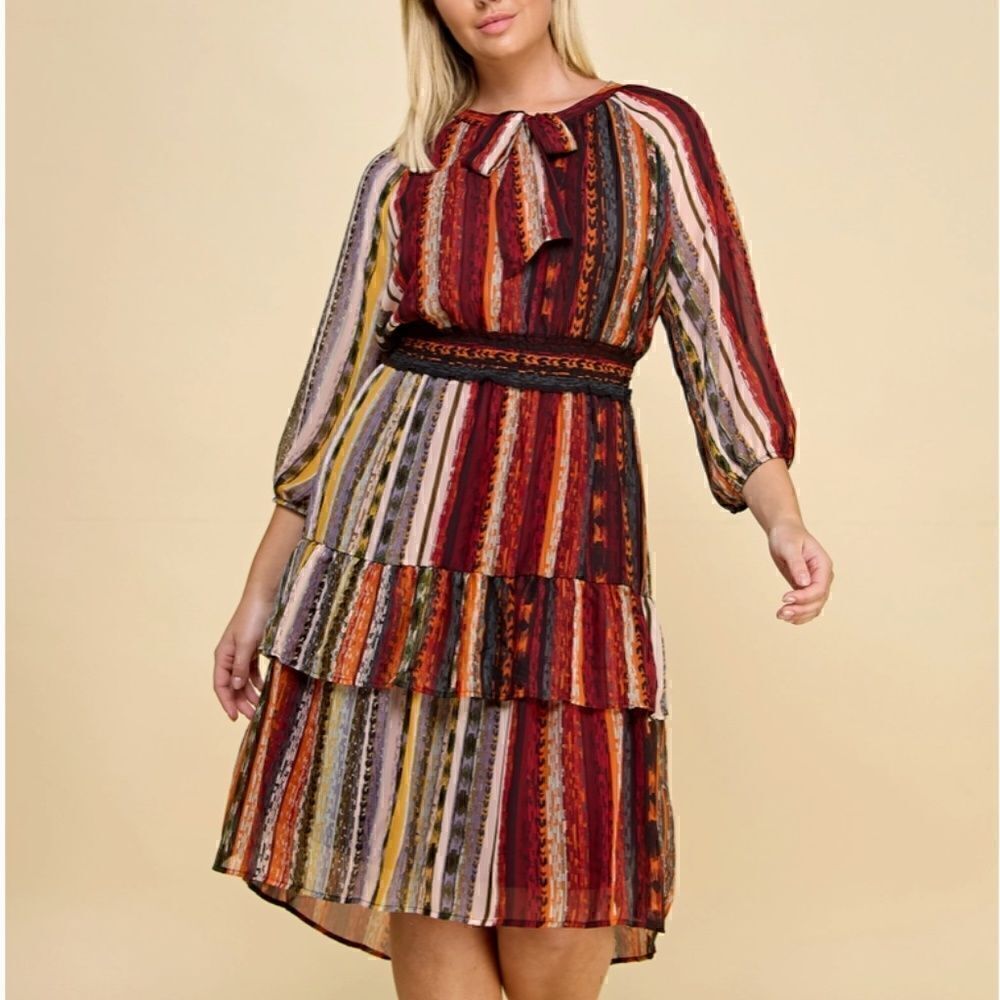 Boho Plus Size Ruffled Peasant Cottagecore Prairie Chiffon Layered Dress